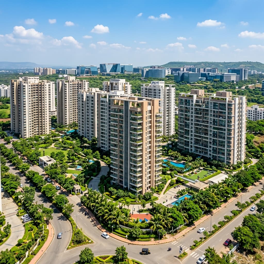 Residential skyline of Wakad, Pune with Hinjewadi IT Park in the distance
